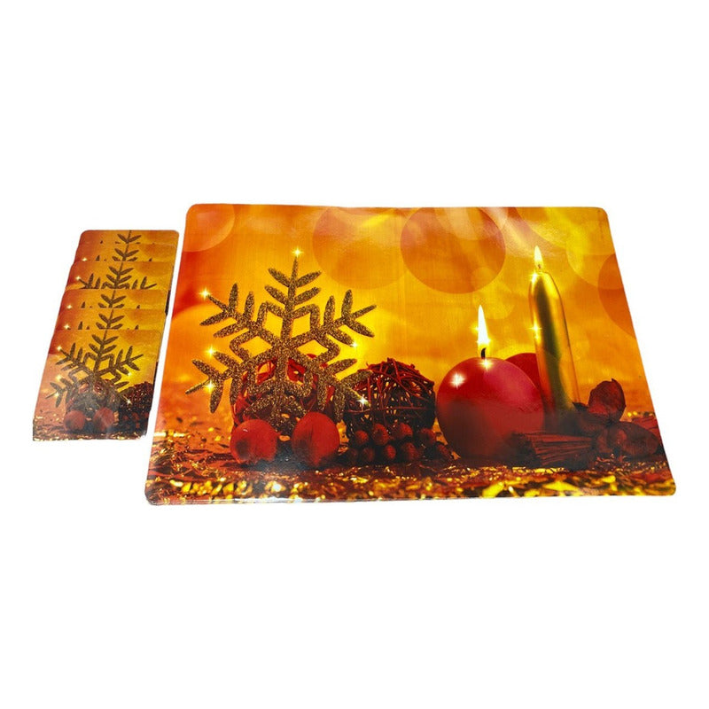 Set 12 Piezas Individuales Mesa Navideños Platos Y Vaso Navi