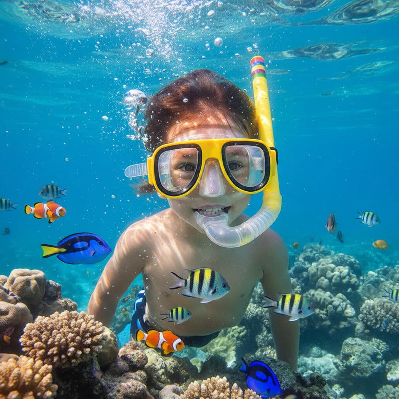 Máscara Snorkel Niños Okshop Ajustable Pvc Amarillo Línea Buceo