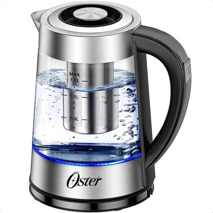 Hervidor Eléctrico Oster De Vidrio Y Acero Inoxidable Con Infusor Y Control De Temperatura 1.7 L Gris