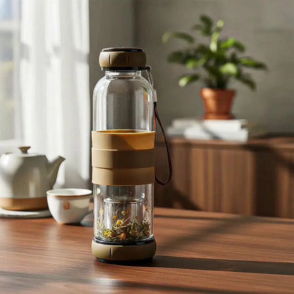 Infusor De Té Okshop, Botella De Vidrio Marrón Con Filtro