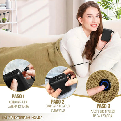 Manta Térmica Portátil Inalámbrica Okshop Tela Terciopelo 3 Niveles Burdeo