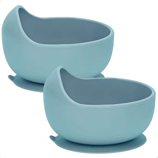 Plato Silicona Bebe Tazon Silicona Bebe Pack 2 Bowl Silicona Azul Lisa