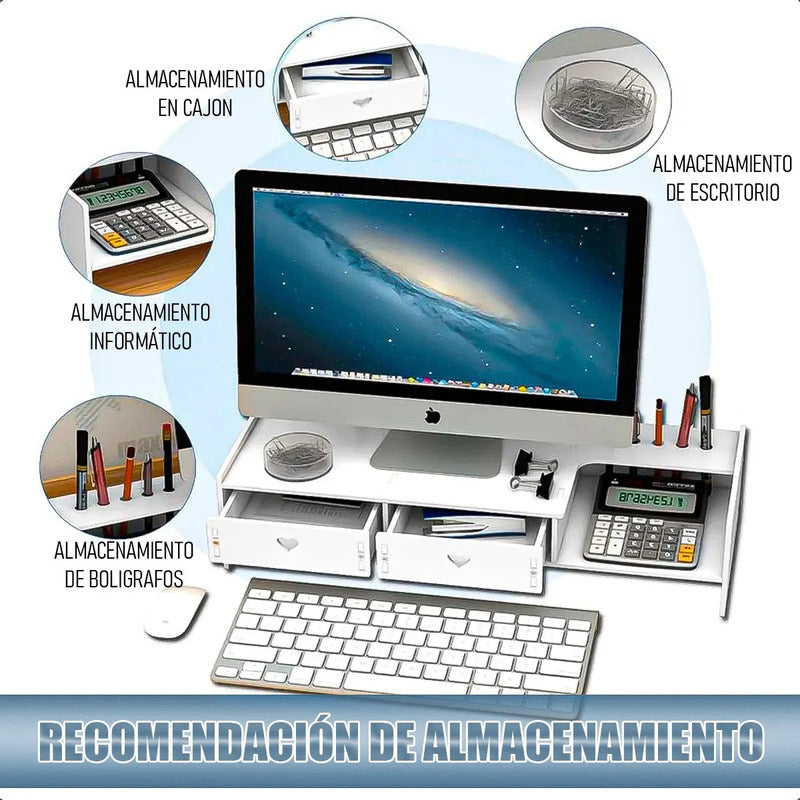 Organizador De Escritorio Multifunción Para Monitor Okshop De Mdf Blanco