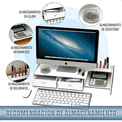 Organizador De Escritorio Multifunción Para Monitor Okshop De Mdf Blanco