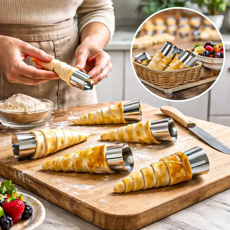 Pack 12 Molde Cannoli Metálico Molde Croissant Molde Cono Gris