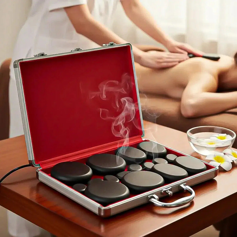 Kit De Piedras Calientes Basalto Okshop Para Masaje, Con Maleta Calentadora Y Tamaños Surtidos
