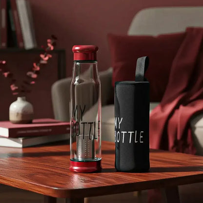 Botella Infusora De Té De Vidrio 550 Ml Con Funda Roja Rojo