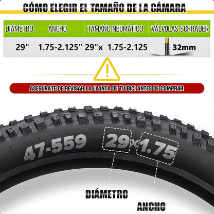 Camara Bicicleta Montañera Camara Bicicleta 29x1.75x2.125 Schrader Negro