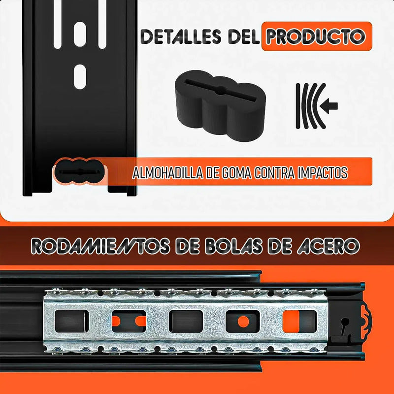 Corredera Telescópica Para Cajones Okshop De Metal Negro 35 Cm
