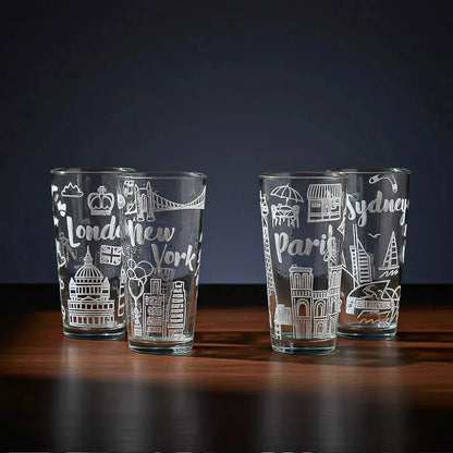 Set 4 Vasos De Vidrio Vasos Vidrio Jugo Juego De Vasos 480ml Vidrio Okshop Vasos De Vidrio City Juego 4 Vasos Cuidades Collection Vasos Para Jugos Set 4 Vasos De Vidrio Bebidas Vasos