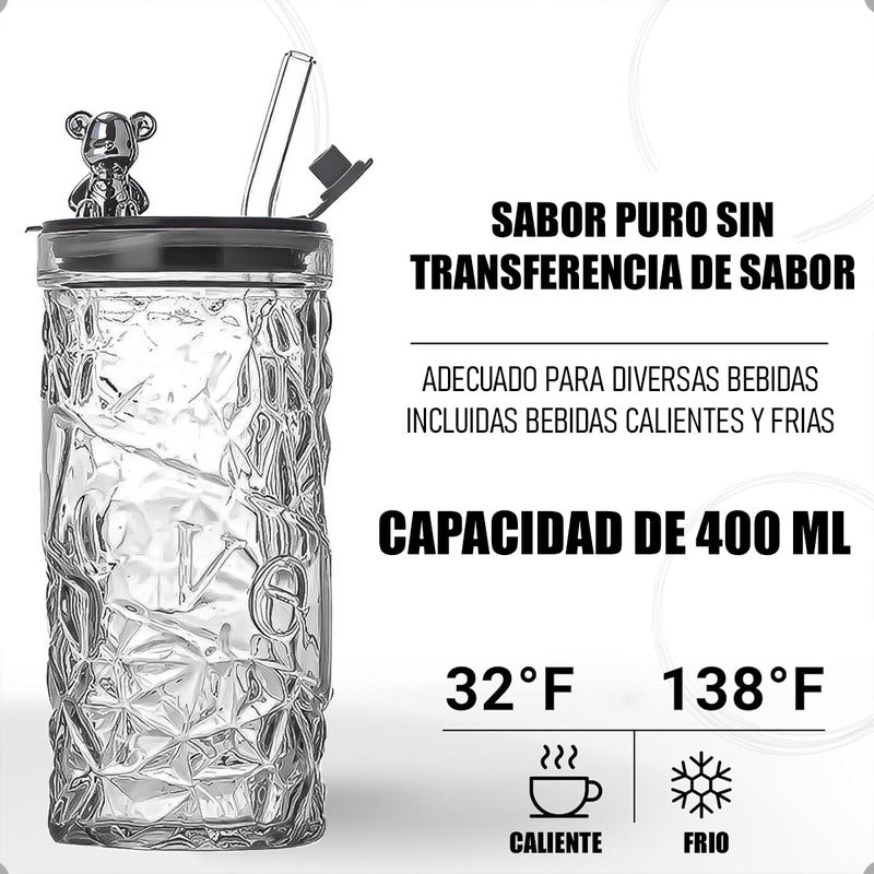 Pack X2 Vasos De Vidrio Vaso De Bebida Con Bombilla 400 Ml