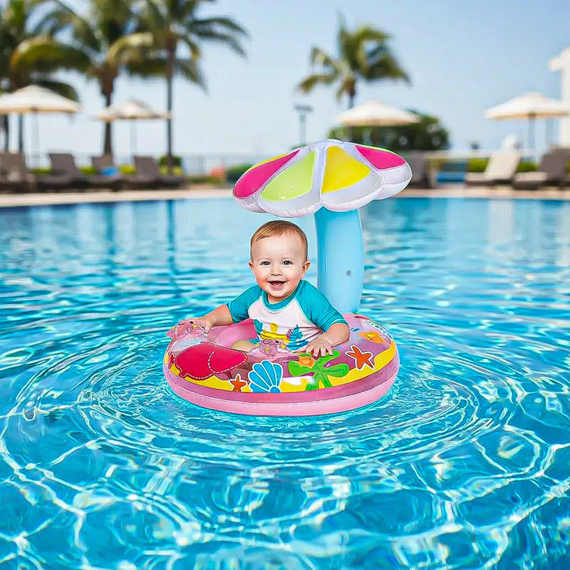 Flotador Inflable Para Niños Sombrilla Piscina Bebes Flotado Rosa