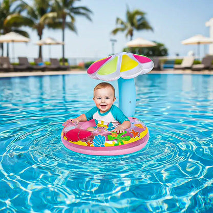 Flotador Inflable Para Niños Sombrilla Piscina Bebes Flotado Rosa
