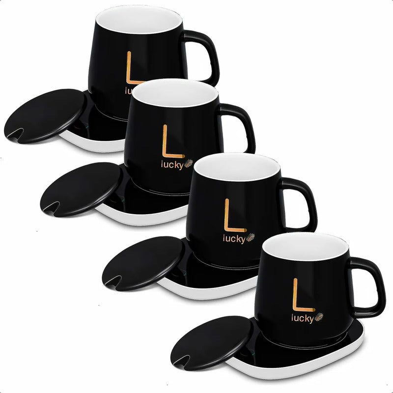 Taza Con Calentador Tazón Tazas De Te Tazas Electrica Tazas Capuccino Vidrio Templado Oficina Pack 4 Taza Cafe Espresso Ceramica 420ml Tazon Calentador Termostática Negro Okshop