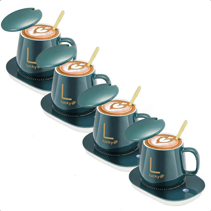 Taza Con Calentador Tazón Tazas De Te Tazas Electrica Tazas Capuccino Vidrio Templado Oficina Pack 4 Taza Cafe Espresso Ceramica 420ml Tazon Calentador Termostática Verde Okshop