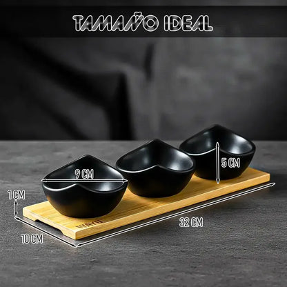 Set 3 Bowl Ceramica Aperitivos Bandeja Wayu Aperitivo Cuenco Negro