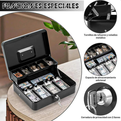 Caja Fuerte Okshop Con Llave Para Billetes Y Monedas De Acero Inoxidable Azul