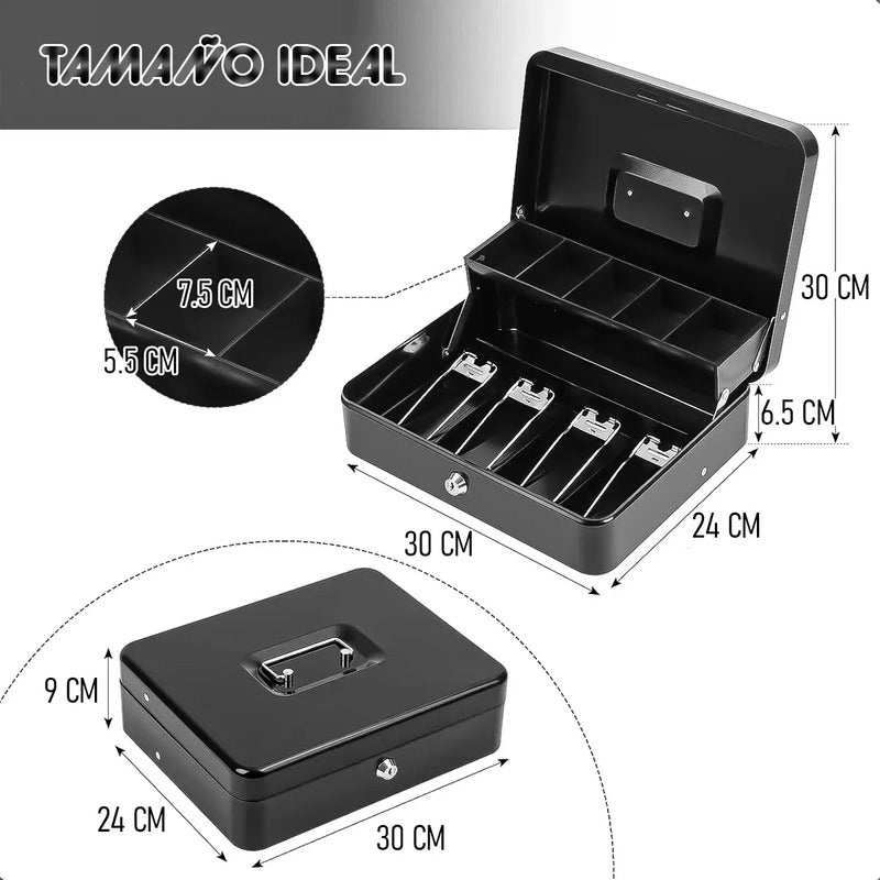 Caja Fuerte Okshop Metálica Con Llave, Para Billetes Y Objetos De Valor Negro
