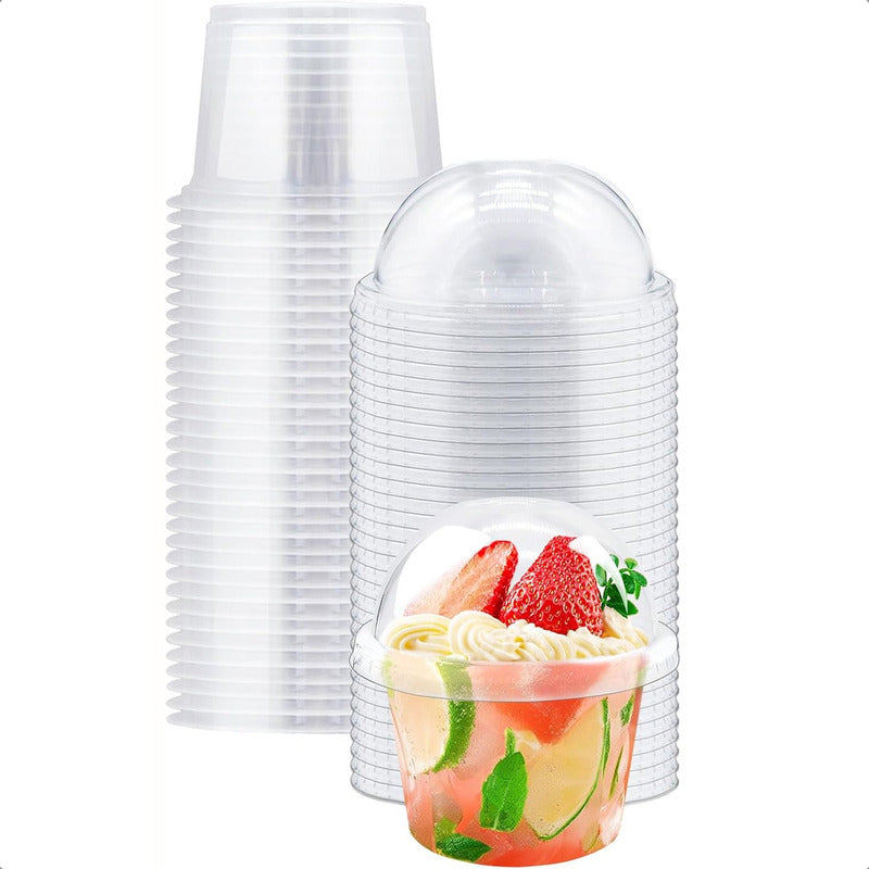 Pack X25 Vasos Acrilico Para Postres Con Tapa Pocillos 210ml