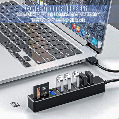 Extensor Usb 8 En 1 Adaptador Multipuerto 8 En 1 Usb Hub Usb Negro