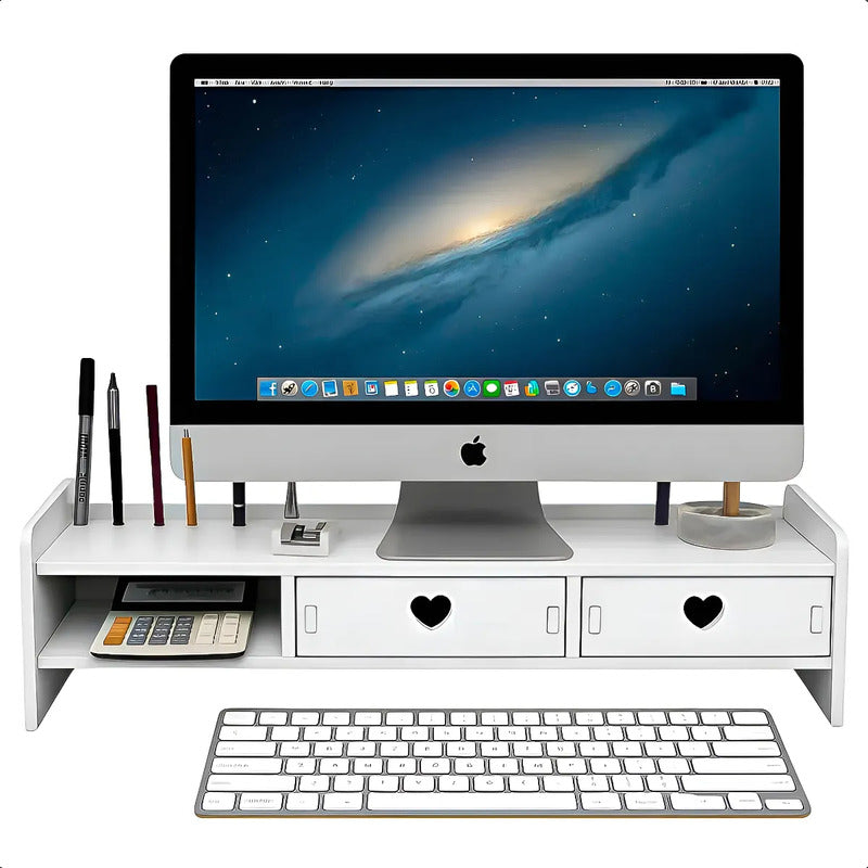 Organizador De Escritorio Multifunción Para Monitor Okshop De Mdf Blanco