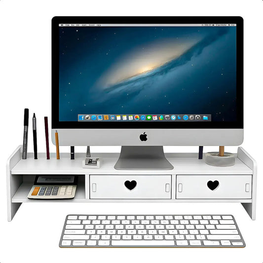 Organizador Escritorio Organizador De Oficina Soporte Monitor Organizador De Escritorio Multifuncion Mdf Base Monitor Sobremesa Desmontable Soportes Para Monitores Okshop Blanco