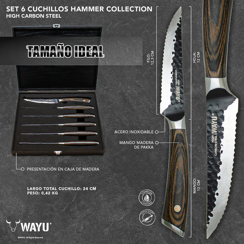 Set 6 Cuchillos Hammer Cuchillos Wayu Cuchillos Acero Wayu Wayu