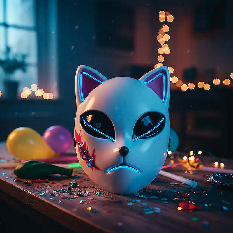 Mascara De Gato Kimetsu No Yaiba Con Luces Mascara Halloween Celeste Demon Slayer