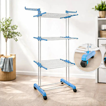 Tendedero Okshop Vertical Plegable Con Ruedas Y 3 Niveles, Para Secar Ropa Blanco