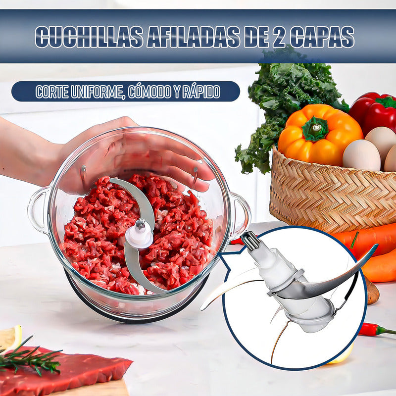 Procesadora Alimentos 2rl 800w Vidrio 2l Picadora Carne Acero Negro