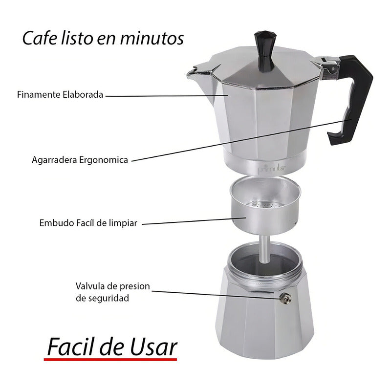 Cafetera Italiana Coffee ++ Aluminio 6 Tazas Gris Expreso Cocina