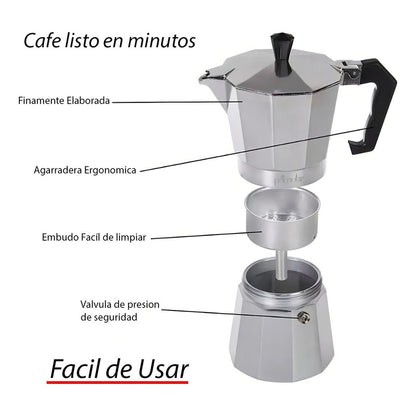 Cafetera Italiana Coffee ++ Aluminio 6 Tazas Gris Expreso Cocina