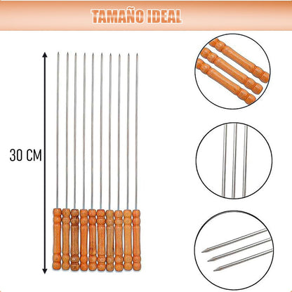 Pinchos Para Asar Brochetas Acero Set 10 Pinchos De Madera