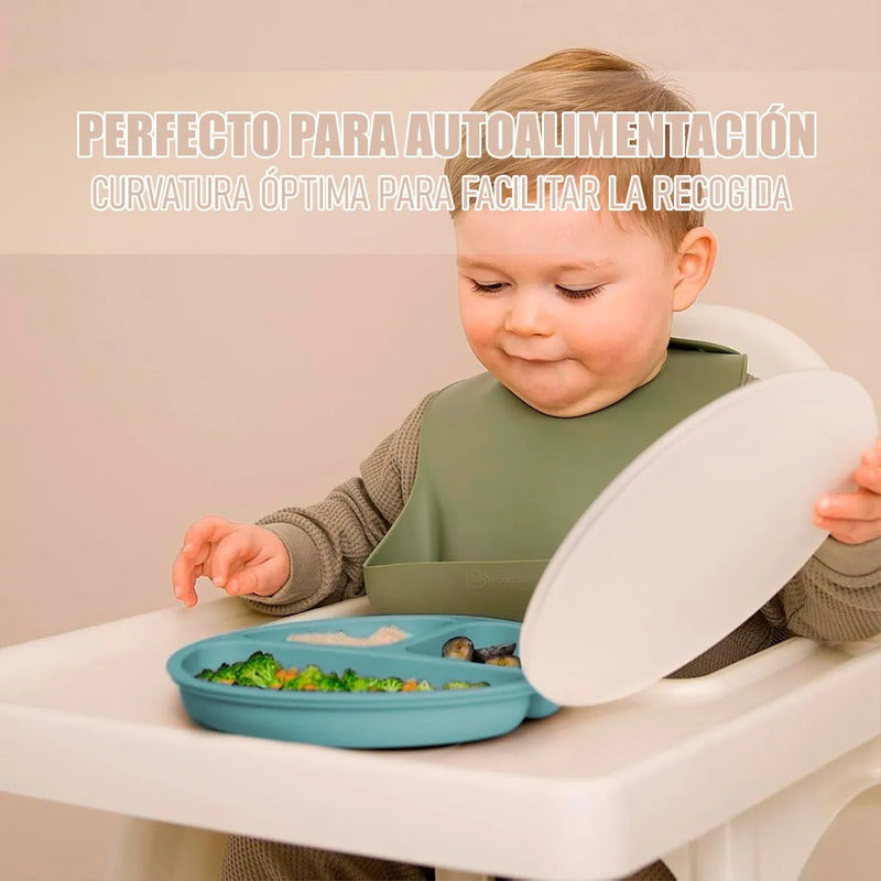 Plato De Silicona Para Bebé Antideslizante Con 3 Compartimentos, Libre De Bpa Beige