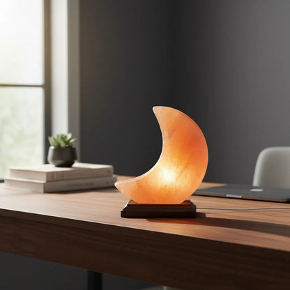 Lampara De Sal Himalaya Lampara De Sal Decorativa Forma Luna Naranja