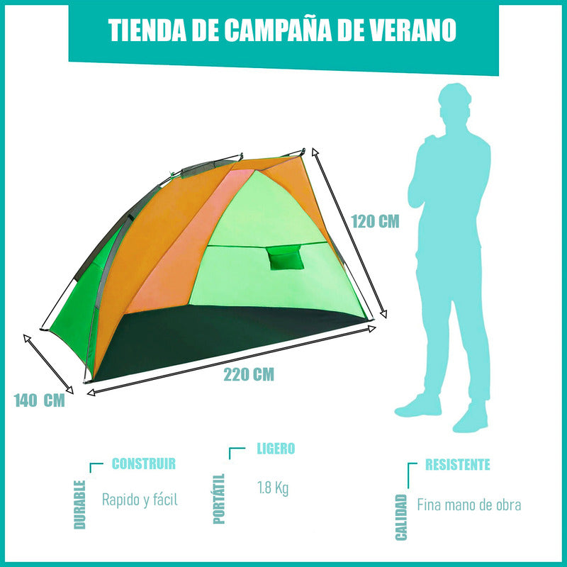 Media Carpa Playa Carpa Paraviento Camping Carpa 2 Personas Gris/celeste/amarillo