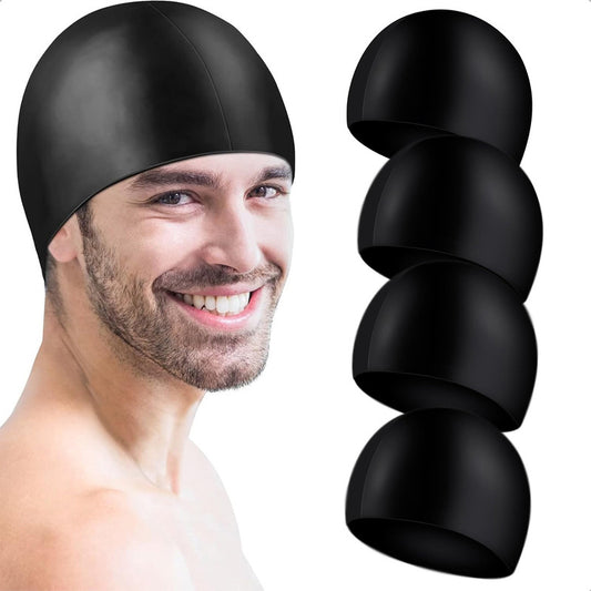Pack X4 Gorra Natacion Gorros De Natacion Gorro Baño Piscina Color Negro Diseño De La Tela Silicona Tamaño Estandar