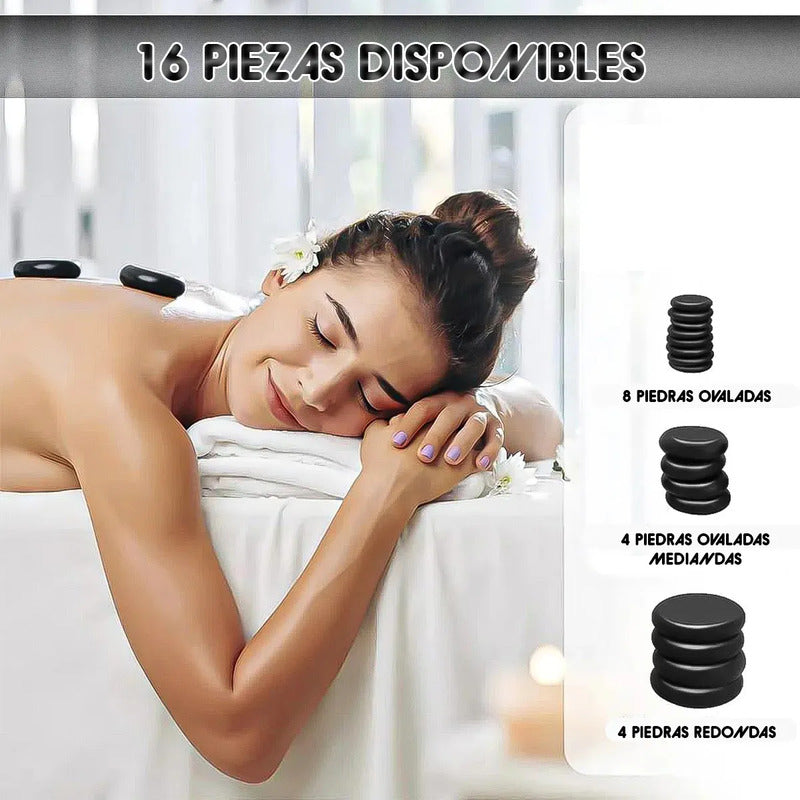 Kit De Piedras Calientes Basalto Okshop Para Masaje, Con Maleta Calentadora Y Tamaños Surtidos