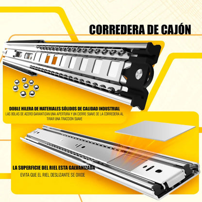 Corredera Telescópica De Acero Para Cajones 60 Cm Con Soportes De 45 Kg