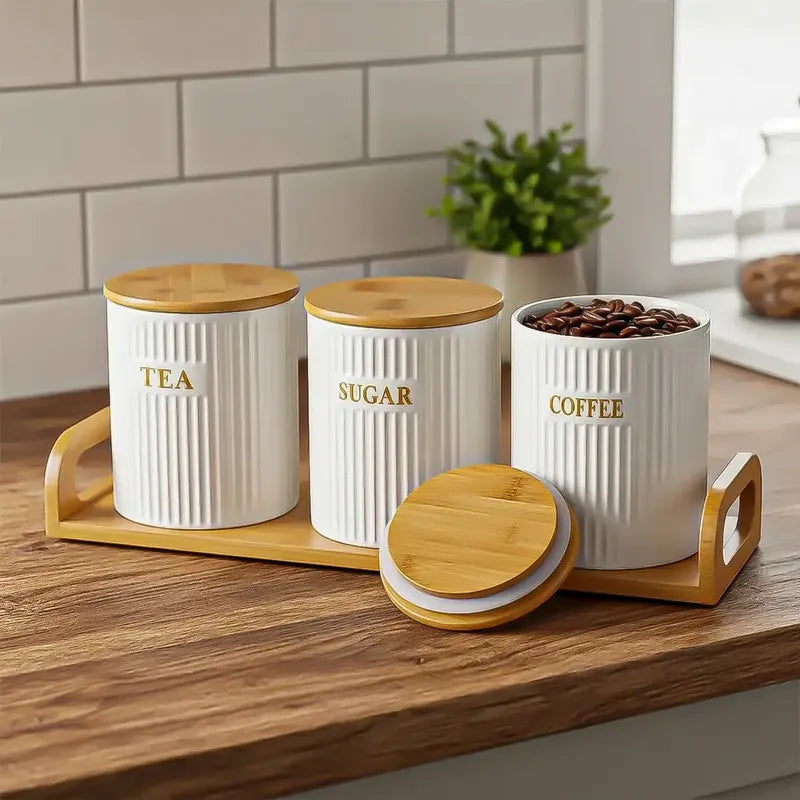Set 3 Contenedores Hermeticos Frascos Hermeticos Ceramica Blanco 2