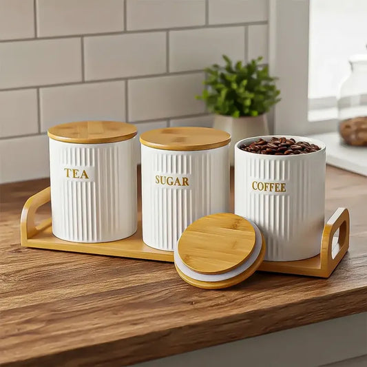 Set 3 Contenedores Hermeticos Frascos Hermeticos Ceramica Blanco