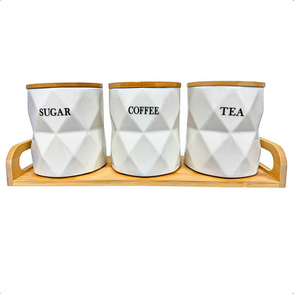 Set 3 Contenedores Hermeticos Frascos Hermeticos Ceramica Blanco