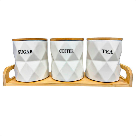 Set 3 Contenedores Hermeticos Frascos Hermeticos Ceramica Blanco