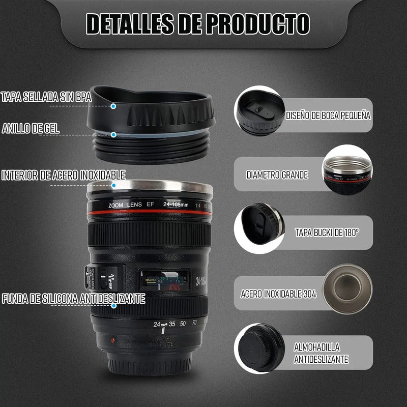 Tazon Taza Mug Vaso Lente Camara Termico Coffe Vaso Camara Tazones Grandes Acero Inoxidable 350ml Okshop Taza Caffé Plastica Tipo Camara Vaso Cafe Abs Vasos Para Cafe Negro/lente