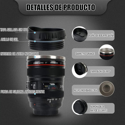 Tazon Taza Mug Vaso Lente Camara Termico Coffe Vaso Camara Tazones Grandes Acero Inoxidable 350ml Okshop Taza Caffé Plastica Tipo Camara Vaso Cafe Abs Vasos Para Cafe Negro/lente