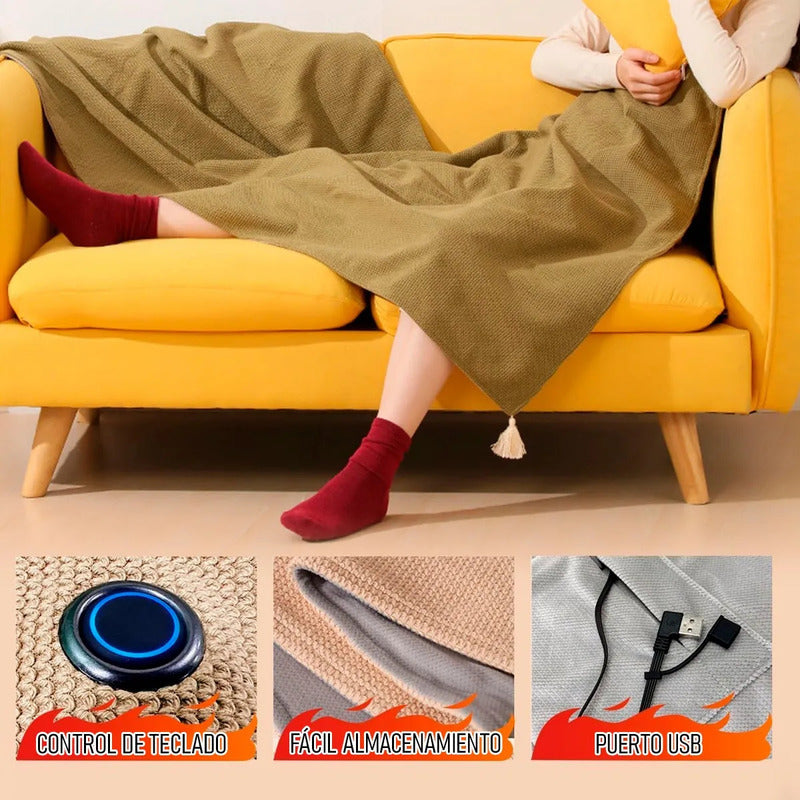 Manta Calentadora Portátil Okshop Terciopelo Inalámbrica Usb Marrón 3 Niveles
