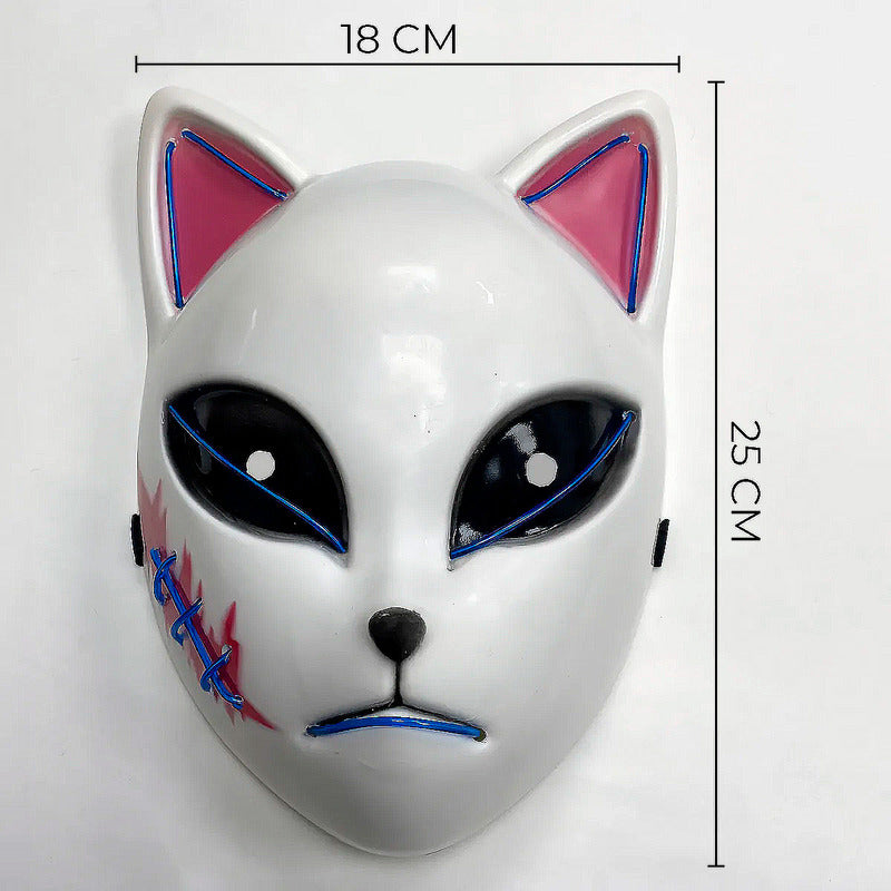 Mascara De Gato Kimetsu No Yaiba Con Luces Mascara Halloween Celeste Demon Slayer