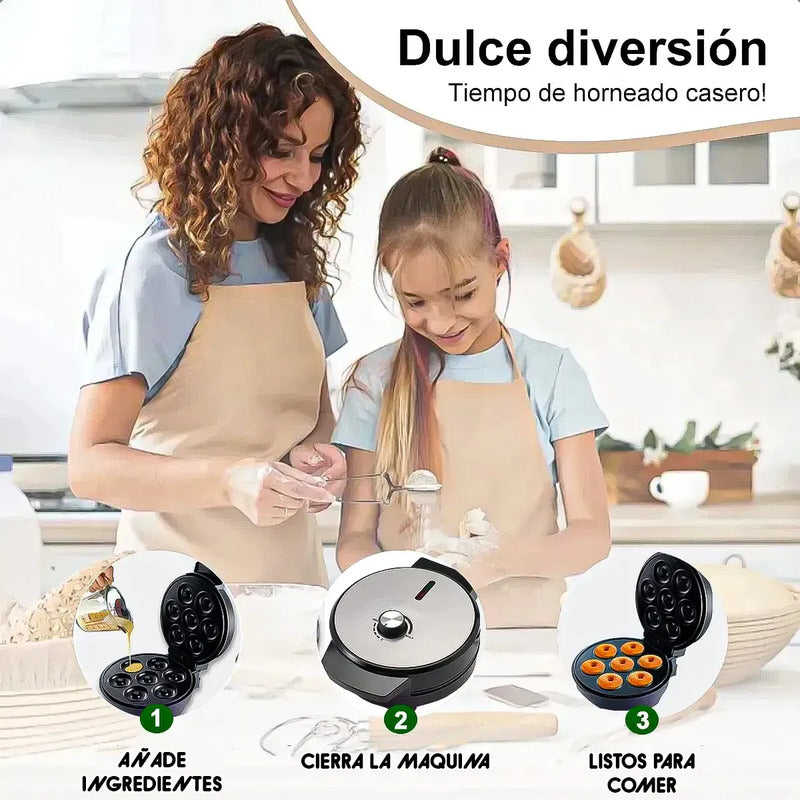 Máquina Para Hacer Mini Donas Okshop Con 7 Cavidades Y Antiadherente Negro
