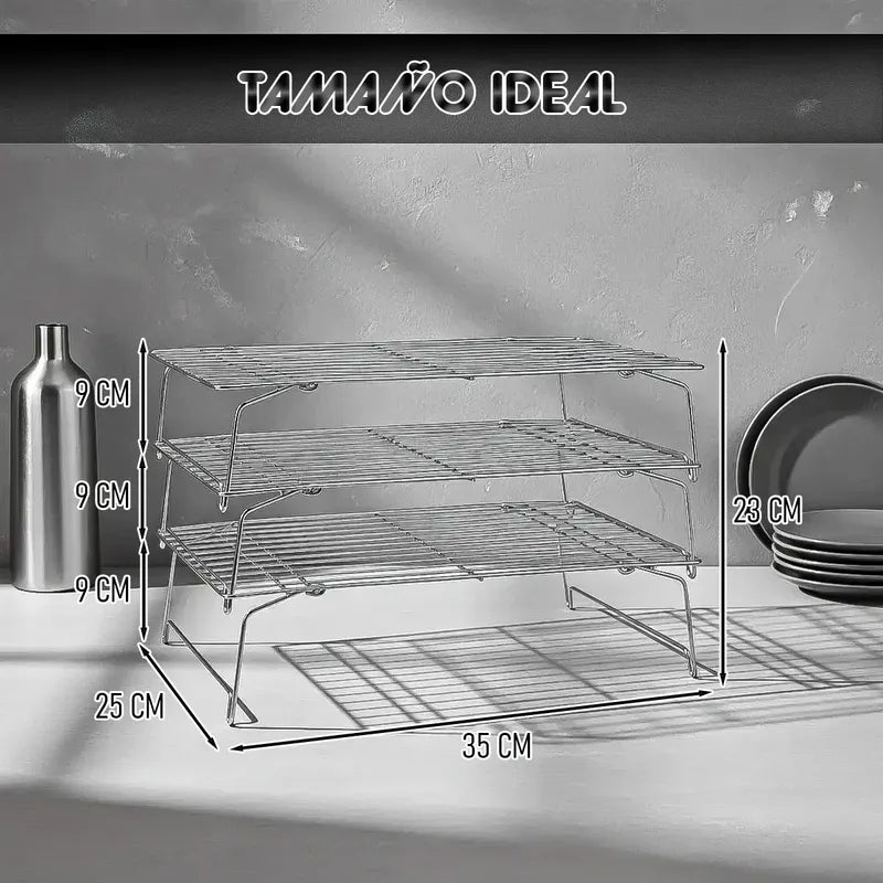 Rejilla Para Enfriar Galletas Okshop De Teflón, Con 3 Niveles Y Antiaherente Gris
