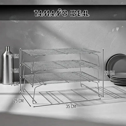 Rejilla Para Enfriar Galletas Okshop De Teflón, Con 3 Niveles Y Antiaherente Gris